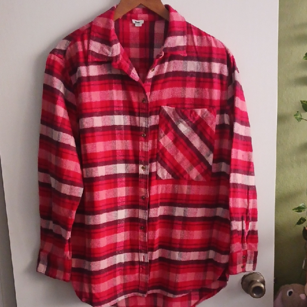 aerie Red Plaid Button-Up Shirt
